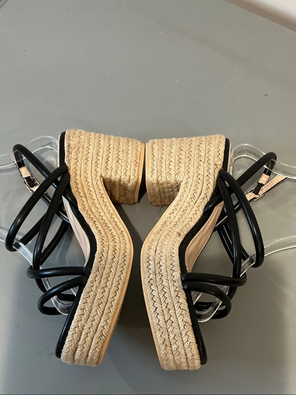 Yoki LENITA Black Strappy Espadrille Chunky heel Sandals, size 9